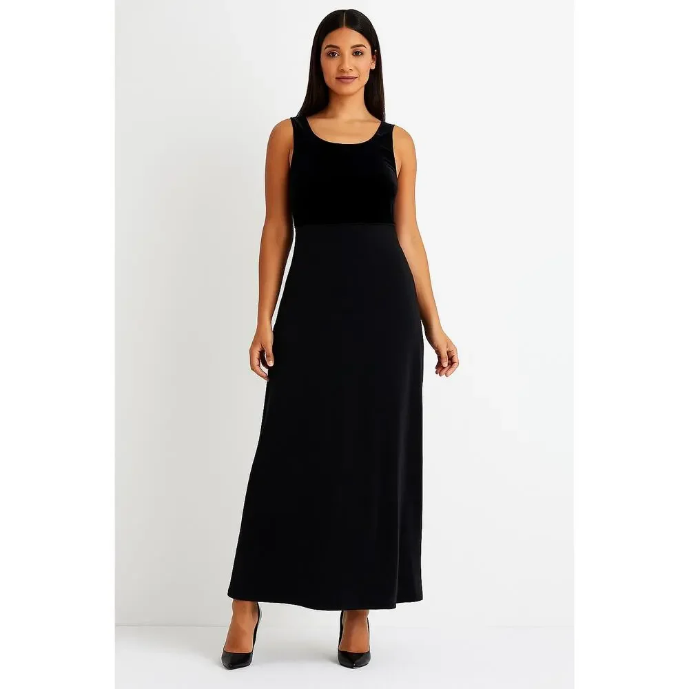 Donna Ricco Women's Vintage Black Velvet Top Maxi Dress Sleeveless size 6